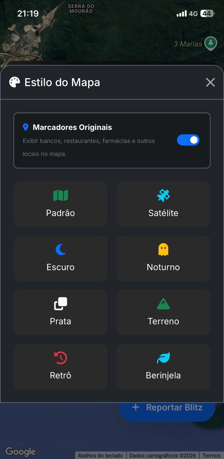 Screenshot do mapa do Onde Tem Blitz mostrando a rede de cooperação